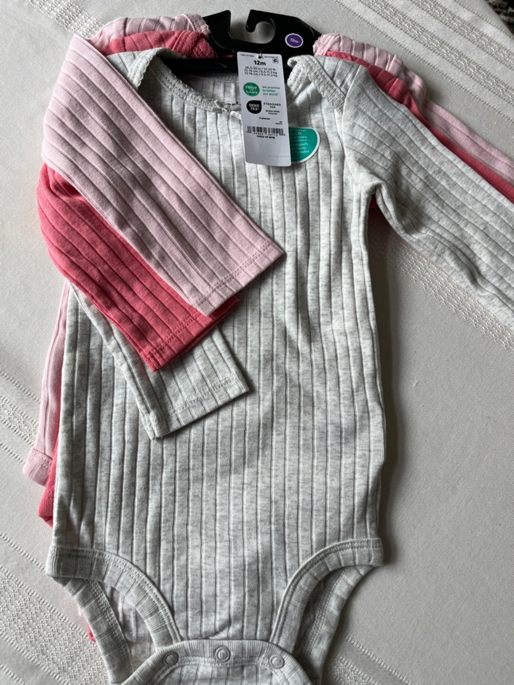 Carter's Ribbed Long-Sleeve Bodysuit Set - Heather Gray, Light Pink & Dark Pink